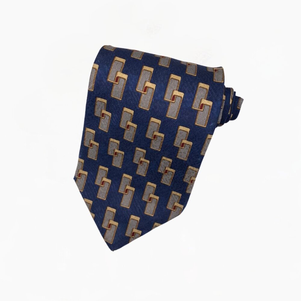 Vintage Raphael All Silk Blue Silver & Gold Tie Hand Made in Italy 60"x4" #371